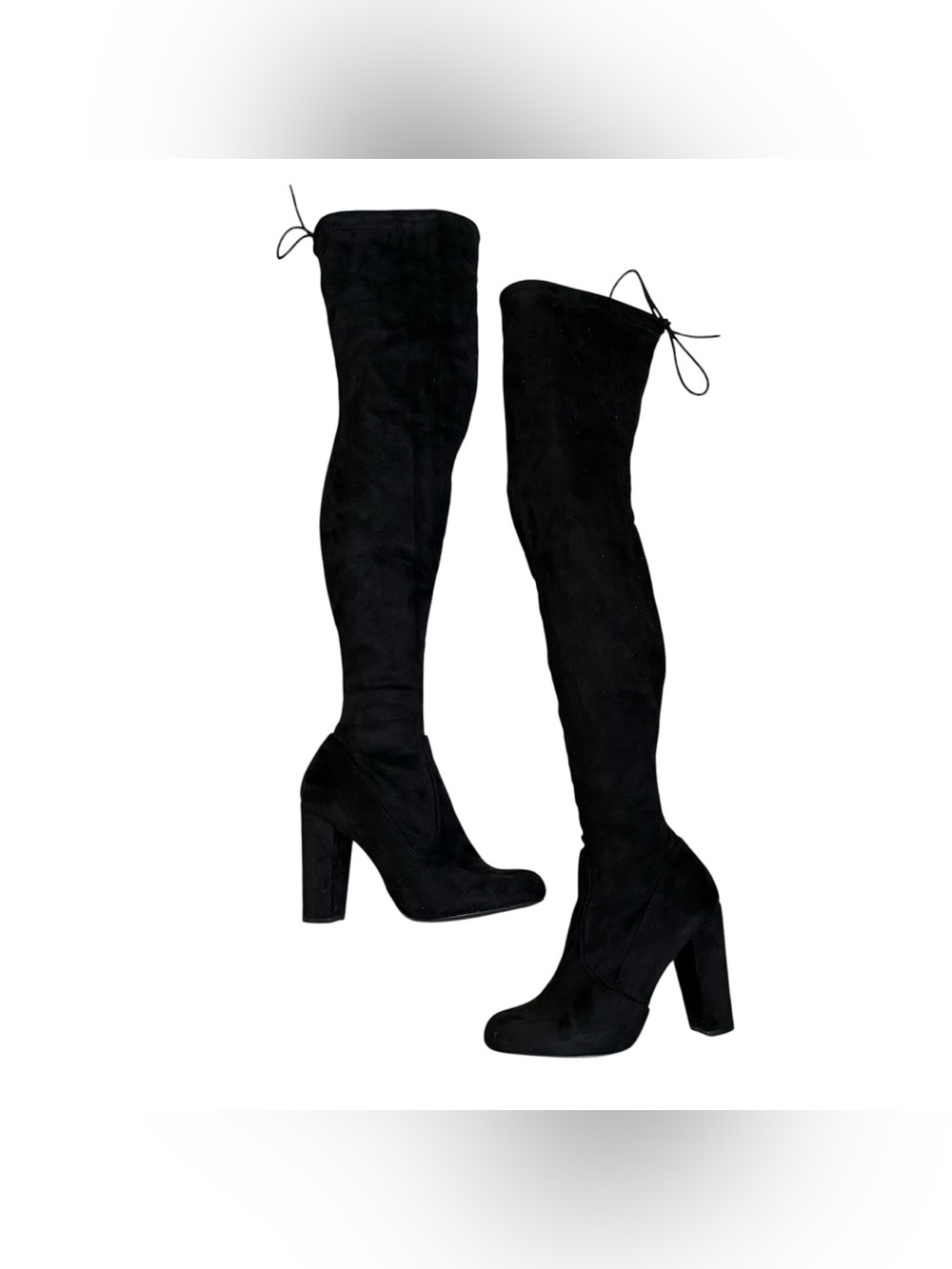 Thigh high suede heel boots